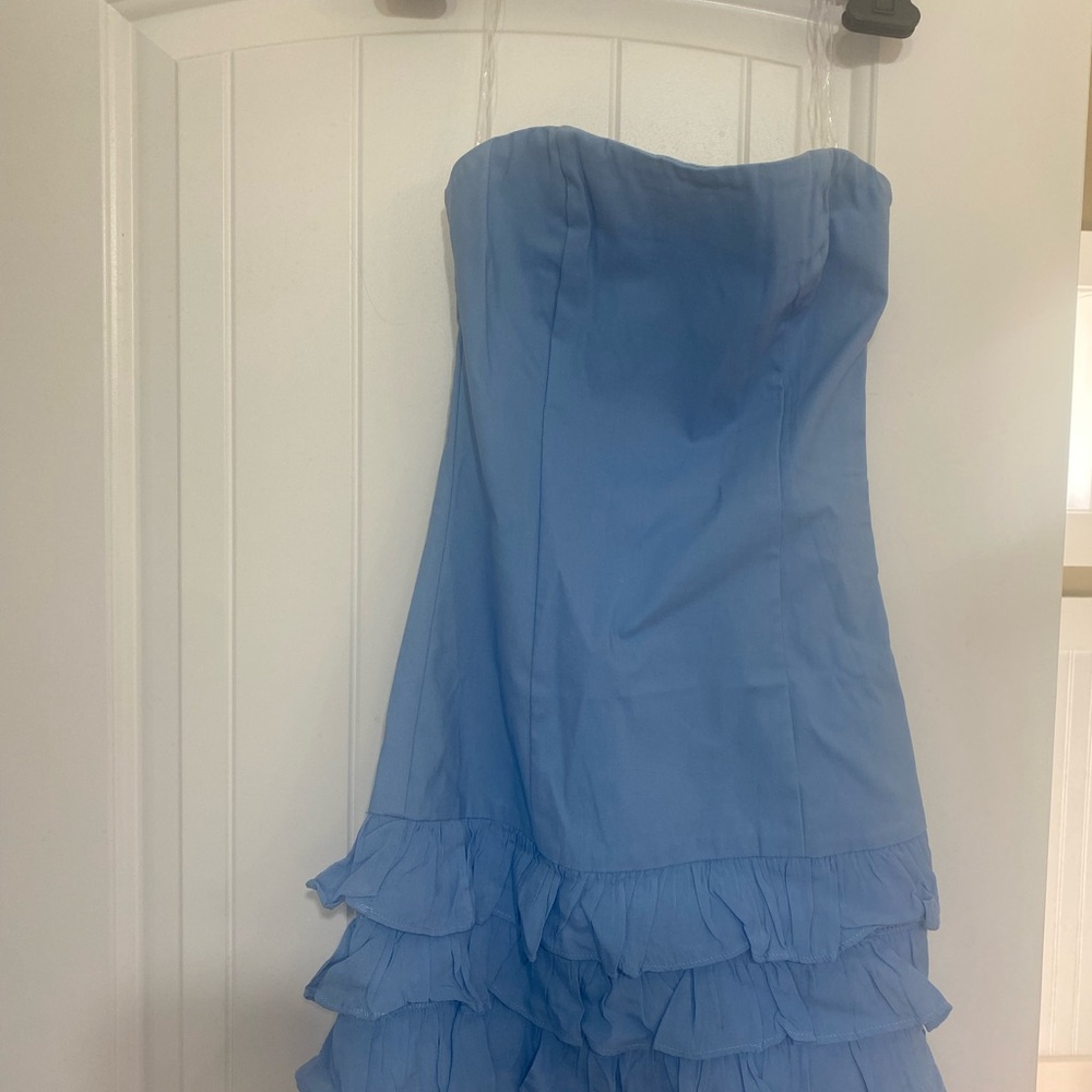 PacSun Strapless Light Blue Dress with Ruffles